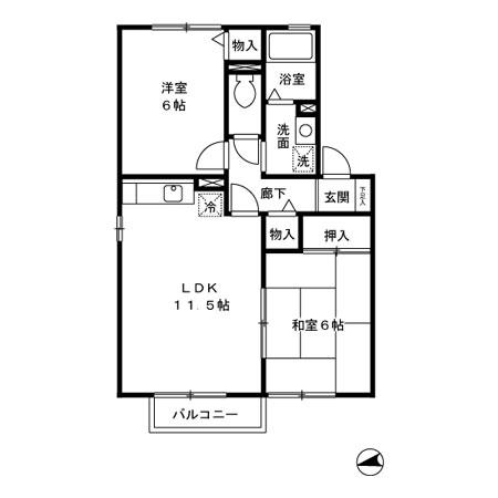 セジュールタイガー A棟(2LDK/2階)の間取り写真