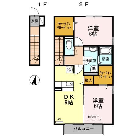 ウィット中山(2DK/2階)の間取り写真