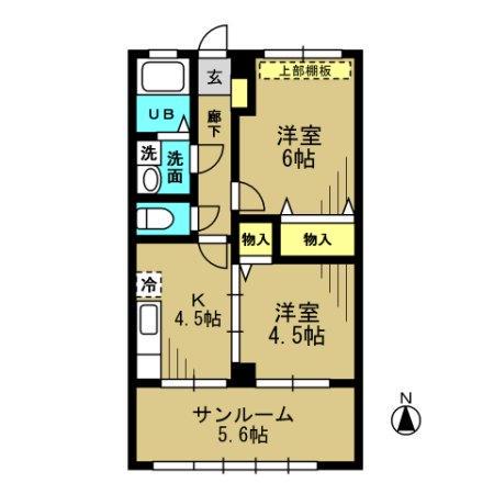 グリーンヒルズ(2K/2階)の間取り写真