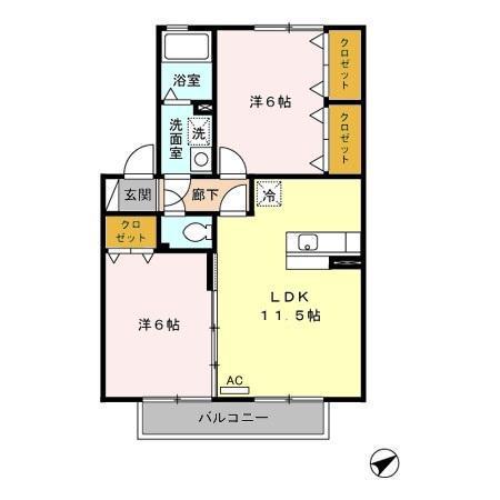 セジュールくりⅡ(2LDK/2階)の間取り写真