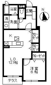 プロムナードⅢ(1LDK/1階)の間取り写真