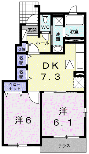 レジデンス・パストロールⅠ(2DK/1階)の間取り写真