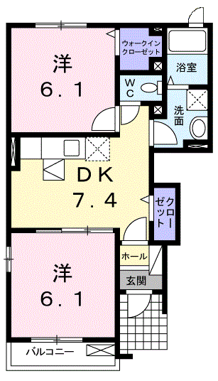 シャロームⅡ(2DK/1階)の間取り写真