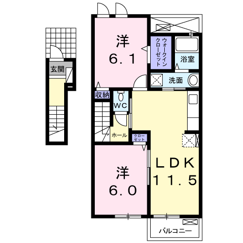 シャローム 中学校通(2LDK/2階)の間取り写真