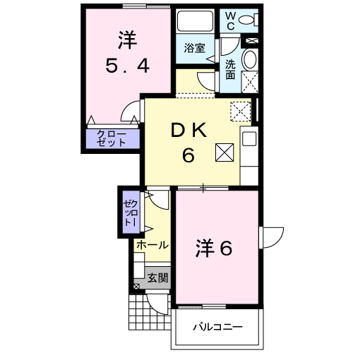 リュミエールヒルズ(2DK/1階)の間取り写真