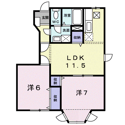 ブラサム平山Ⅲ(2LDK/1階)の間取り写真