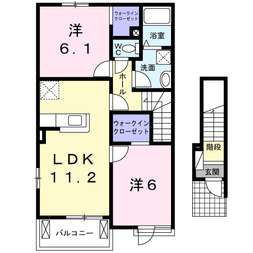 イブライフ・ヒロB(2LDK/2階)の間取り写真