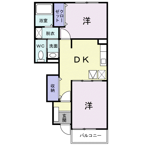 セイバリー溝辺Ⅱ(2DK/1階)の間取り写真
