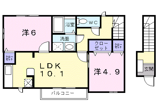 アンソレイエⅠ(2LDK/2階)の間取り写真