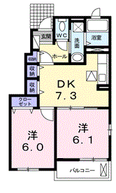 サンリットヒルⅡ(2DK/1階)の間取り写真