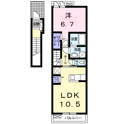 カラライズK(1LDK/2階)の間取り写真