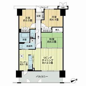 サーパス武町(3LDK/6階)の間取り写真