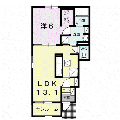 アルドール アサヒ Ⅰ(1LDK/1階)の間取り写真