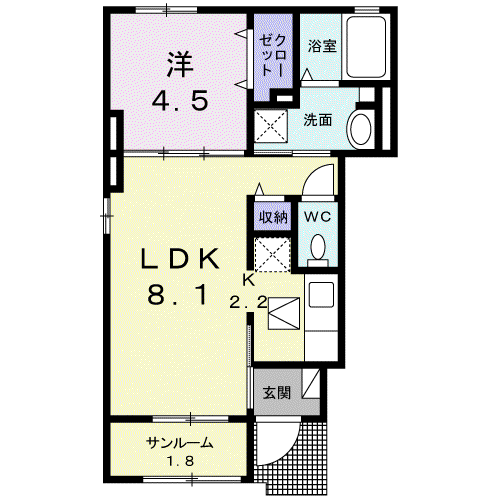 ハーモニー(1LDK/1階)の間取り写真
