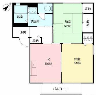 サウスERN.Q (2K/2階)の間取り写真