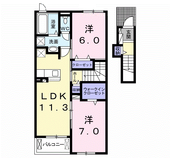 セレーノサンドウⅡ(2LDK/2階)の間取り写真