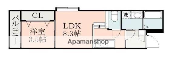 REIM易居町(1LDK/2階)の間取り写真