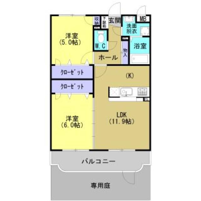 コンフォート姶良(2LDK/1階)の間取り写真