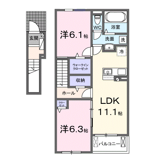 さつまⅢ(2LDK/2階)の間取り写真