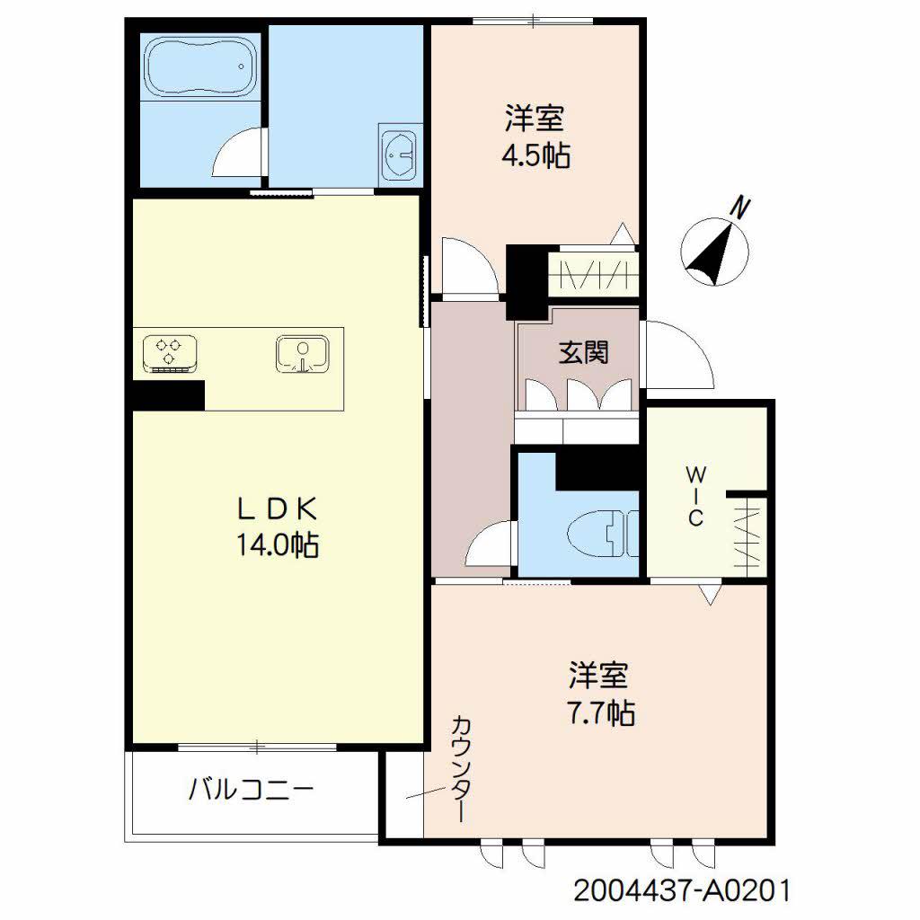 アトリエール宇宿(2LDK/2階)の間取り写真