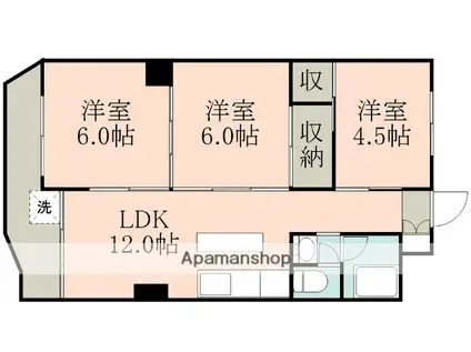 ユニオンコーポ日当平(3LDK/4階)の間取り写真