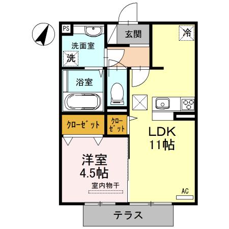 ソフィアこまち(1LDK/1階)の間取り写真