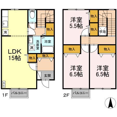 リースランド旭原　Ｄ棟(3LDK)の間取り写真