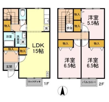リースランド旭原　Ｄ棟(3LDK)の間取り写真