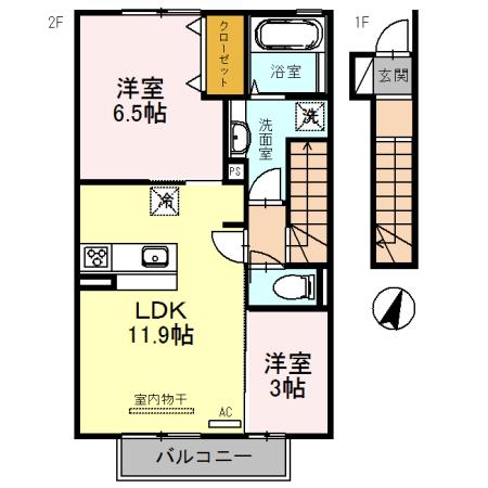 コスモ6(2LDK/2階)の間取り写真