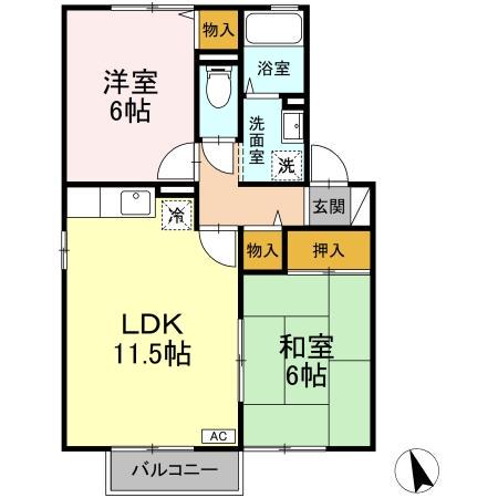 グランシャリオAB B棟(2LDK/2階)の間取り写真