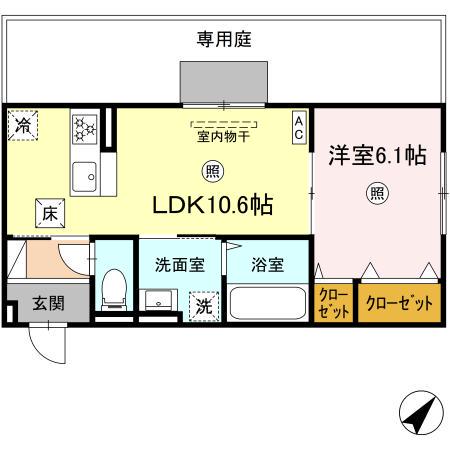 M&S中央町プレミアム A棟(1LDK/1階)の間取り写真