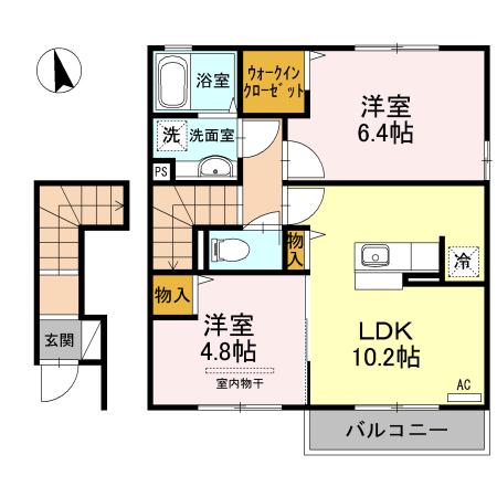サニーハイツ花棚A棟(2LDK/2階)の間取り写真