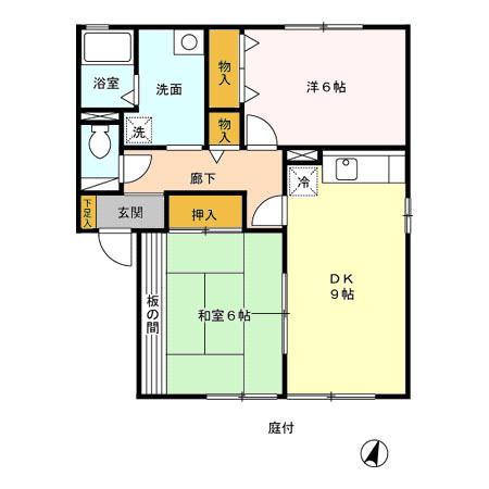 プレミール姶良 B棟(2DK/1階)の間取り写真