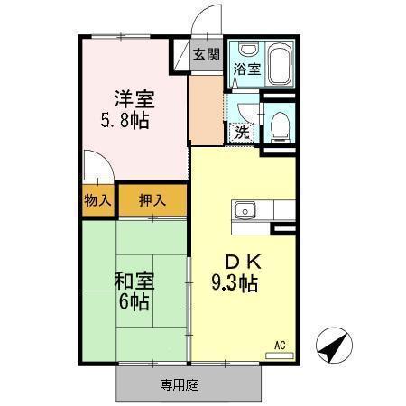 ハイツ明(2DK/1階)の間取り写真