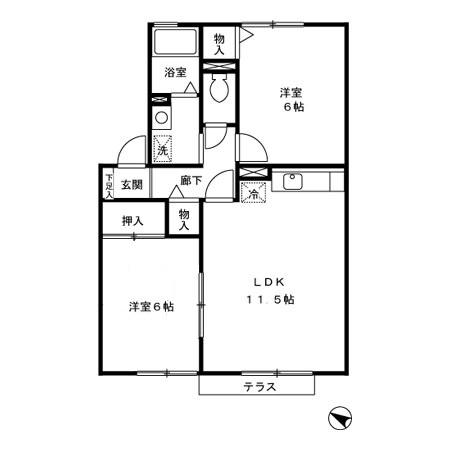 グランドールD棟(2LDK/1階)の間取り写真