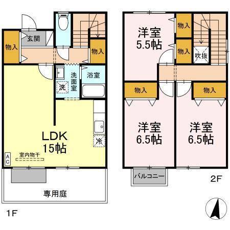 リースランド札元　Ｆ棟(3LDK)の間取り写真