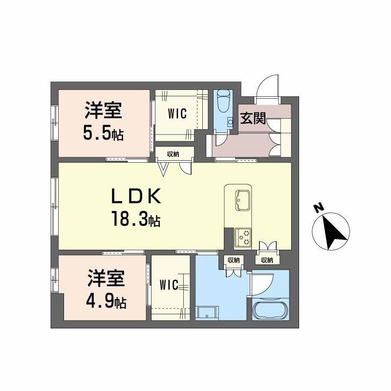 WITHPLUS天保山公園(2LDK/1階)の間取り写真