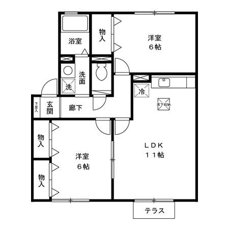 クラージュダイトーB棟(2LDK/1階)の間取り写真