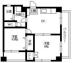 虎頭マンション(2DK/3階)の間取り写真