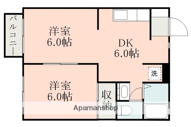 ウエストヒルズ西紫原C棟(2DK/2階)の間取り写真