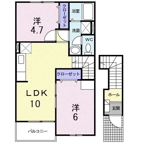 グリーンヒルズ姶良B(2LDK/2階)の間取り写真