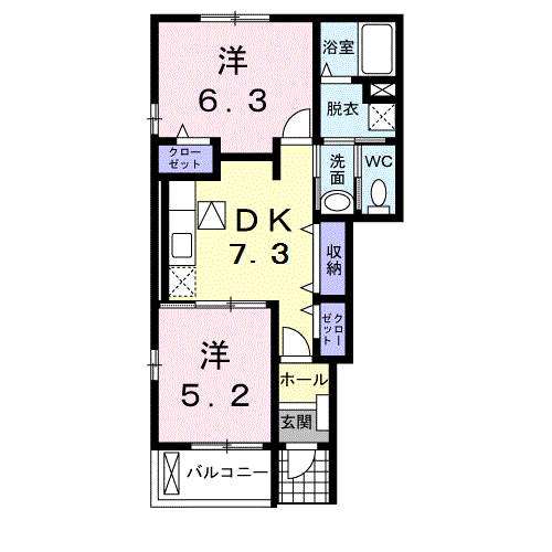 グランツレジデンスB(2DK/1階)の間取り写真