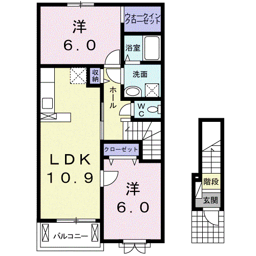 カーサフィオーレⅡ(2LDK/2階)の間取り写真