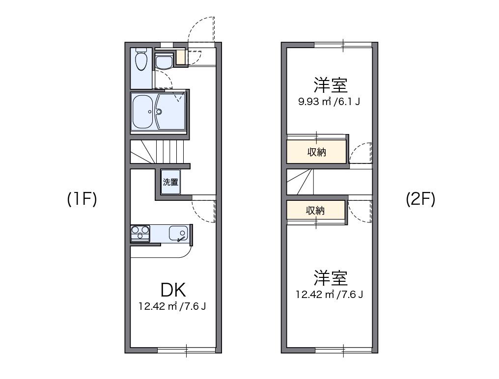 レオパレス朝(2DK/1階)の間取り写真