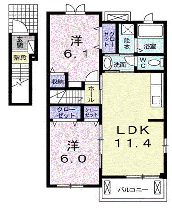 サンリットヒルⅠ(2LDK/2階)の間取り写真