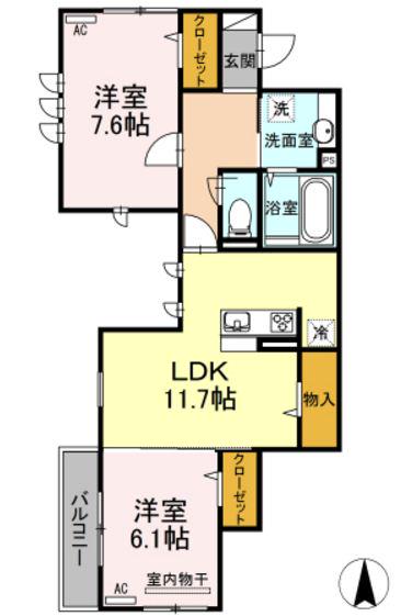 エルレープⅢ(2LDK/2階)の間取り写真