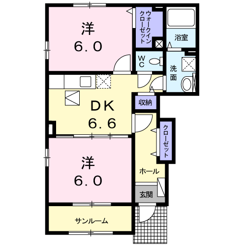 ベル フルール GⅡ(2DK/1階)の間取り写真