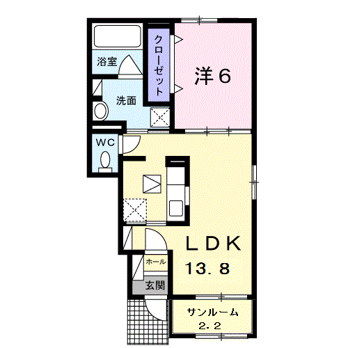 ル リオンⅠ(1LDK/1階)の間取り写真