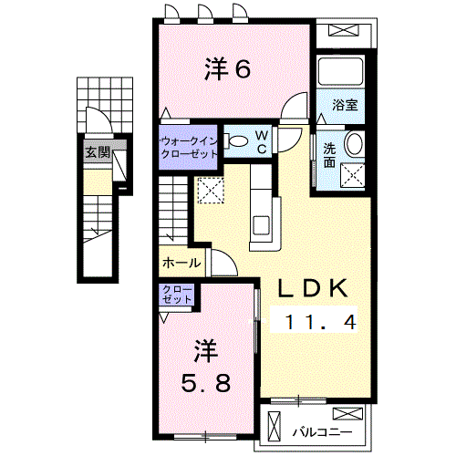 シャルムⅠ(2LDK/2階)の間取り写真
