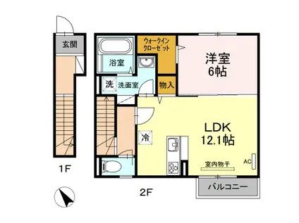 フォレストパークサイド瀬口(1LDK/2階)の間取り写真